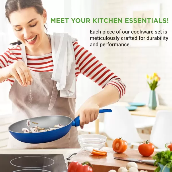 imageNutriChef 12Pc Blue Nonstick Cookware Set  Professional Pots ampamp Pans with Durable Coating All Cooktops Compatible Including InductionBlue