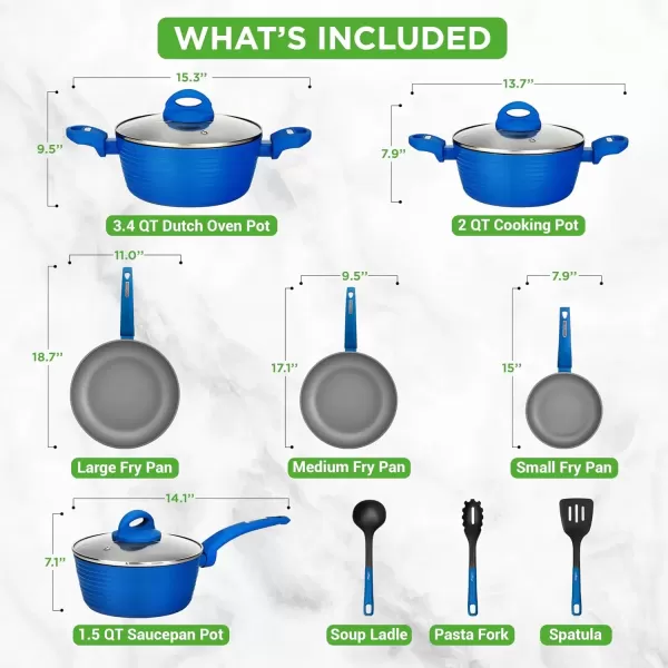 imageNutriChef 12Pc Blue Nonstick Cookware Set  Professional Pots ampamp Pans with Durable Coating All Cooktops Compatible Including InductionBlue