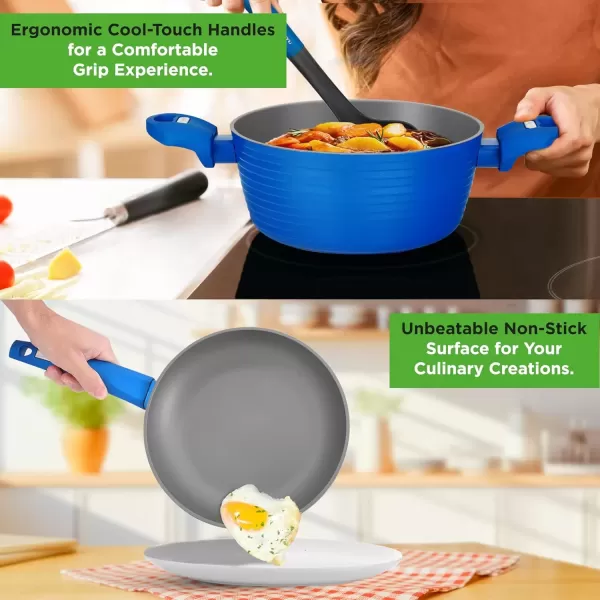imageNutriChef 12Pc Blue Nonstick Cookware Set  Professional Pots ampamp Pans with Durable Coating All Cooktops Compatible Including InductionBlue