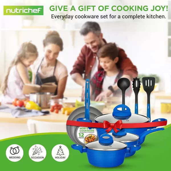imageNutriChef 12Pc Blue Nonstick Cookware Set  Professional Pots ampamp Pans with Durable Coating All Cooktops Compatible Including InductionBlue