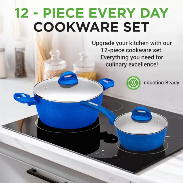 imageNutriChef 12Pc Blue Nonstick Cookware Set  Professional Pots ampamp Pans with Durable Coating All Cooktops Compatible Including InductionBlue