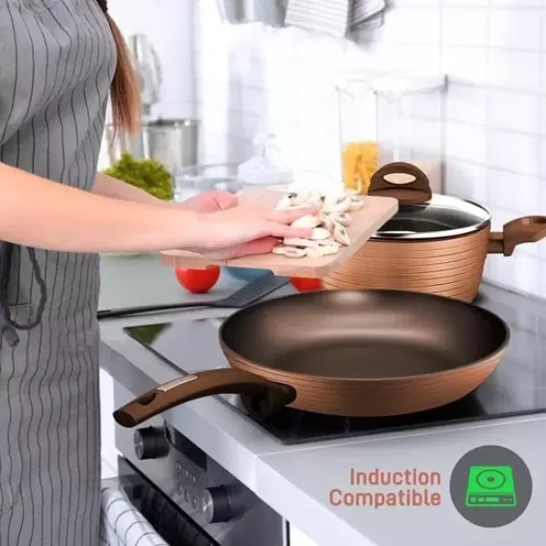 imageNutriChef 12Pc Blue Nonstick Cookware Set  Professional Pots ampamp Pans with Durable Coating All Cooktops Compatible Including InductionBrown