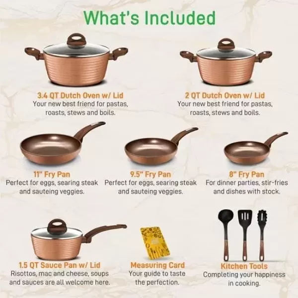 imageNutriChef 12Pc Blue Nonstick Cookware Set  Professional Pots ampamp Pans with Durable Coating All Cooktops Compatible Including InductionBrown