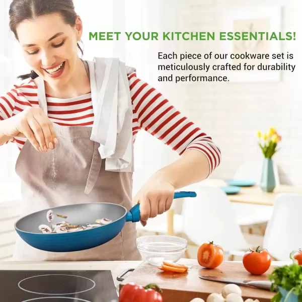imageNutriChef 12Pc Blue Nonstick Cookware Set  Professional Pots ampamp Pans with Durable Coating All Cooktops Compatible Including InductionGreen
