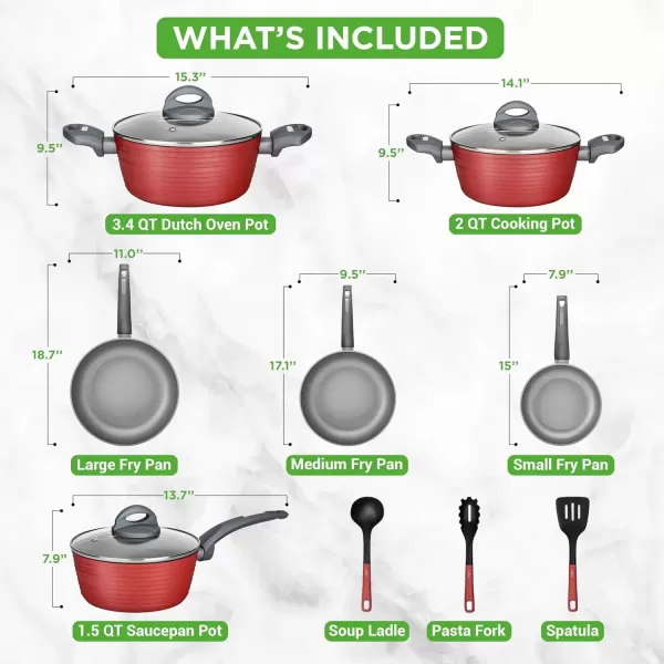 imageNutriChef 12Pc Blue Nonstick Cookware Set  Professional Pots ampamp Pans with Durable Coating All Cooktops Compatible Including InductionRed