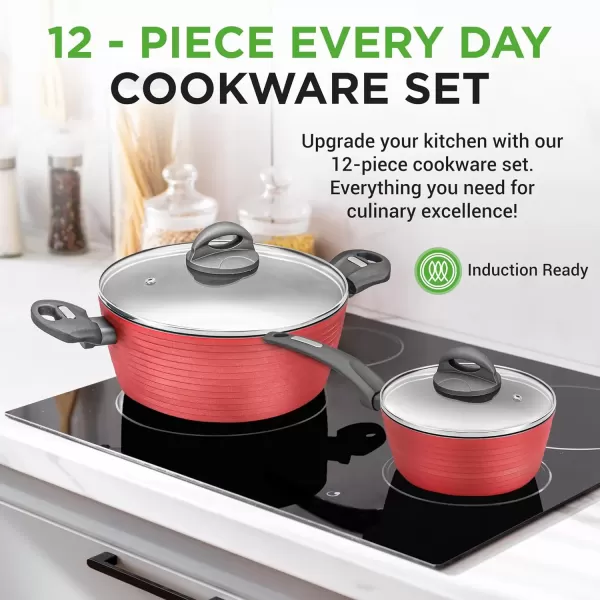 imageNutriChef 12Pc Blue Nonstick Cookware Set  Professional Pots ampamp Pans with Durable Coating All Cooktops Compatible Including InductionRed