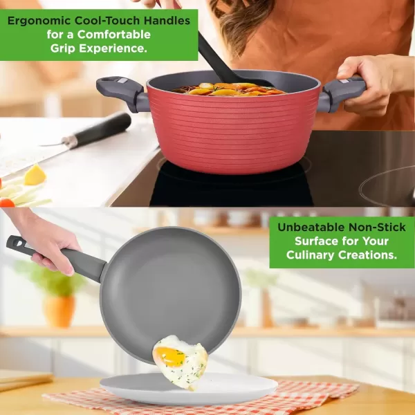 imageNutriChef 12Piece Nonstick Kitchen Cookware Set  Professional Hard Anodized Home Kitchen Ware Pots and Pans Set Includes Saucepan Frying Pans Cooking Pots Dutch Oven Pot Lids Utensils GrayRed