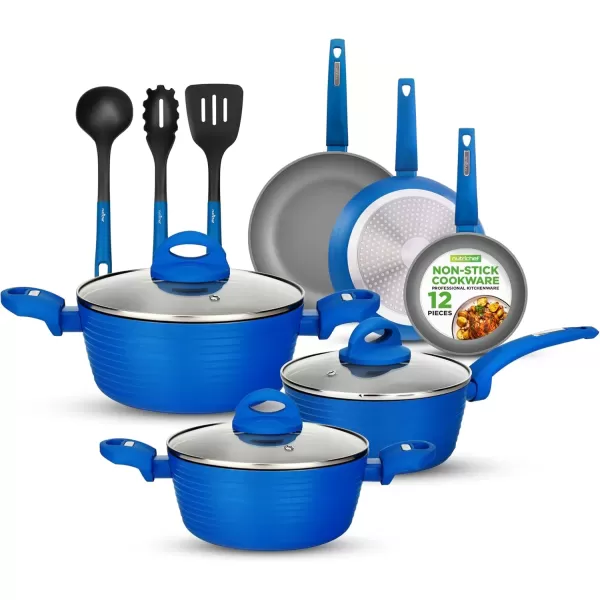 imageNutriChef 12Piece Nonstick Kitchen Cookware Set  Professional Hard Anodized Home Kitchen Ware Pots and Pans Set Includes Saucepan Frying Pans Cooking Pots Dutch Oven Pot Lids Utensils GrayBlue