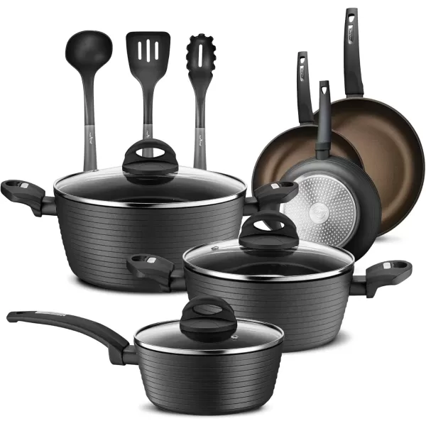 imageNutriChef 12Piece Nonstick Kitchen Cookware Set  Professional Hard Anodized Home Kitchen Ware Pots and Pans Set Includes Saucepan Frying Pans Cooking Pots Dutch Oven Pot Lids Utensils GrayGray
