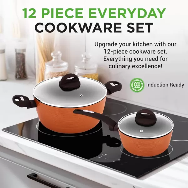 imageNutriChef 12Piece Nonstick Kitchen Cookware Set  Professional Hard Anodized Home Kitchen Ware Pots and Pans Set Includes Saucepan Frying Pans Cooking Pots Dutch Oven Pot Lids Utensils GrayBrown