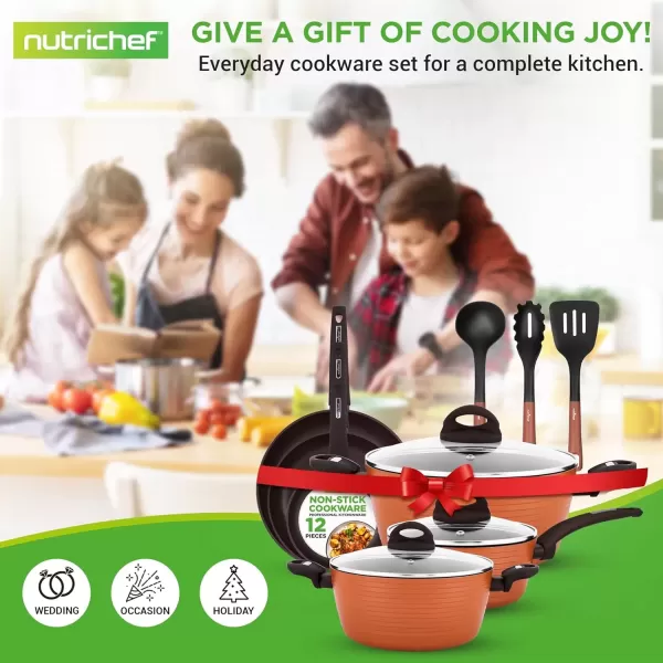 imageNutriChef 12Piece Nonstick Kitchen Cookware Set  Professional Hard Anodized Home Kitchen Ware Pots and Pans Set Includes Saucepan Frying Pans Cooking Pots Dutch Oven Pot Lids Utensils GrayBrown