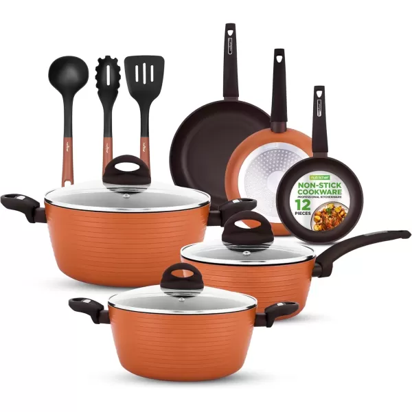 imageNutriChef 12Piece Nonstick Kitchen Cookware Set  Professional Hard Anodized Home Kitchen Ware Pots and Pans Set Includes Saucepan Frying Pans Cooking Pots Dutch Oven Pot Lids Utensils GrayBrown