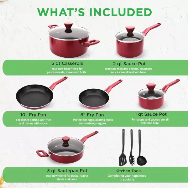 imageNutriChef 13 Pcs Nonstick Kitchen Cookware PFOAFree Heat Resistant Kitchenware Set wSaucepan Frying Pans Cooking Pots Casserole Lids ampamp Utensils Red NCCWA13RDRed