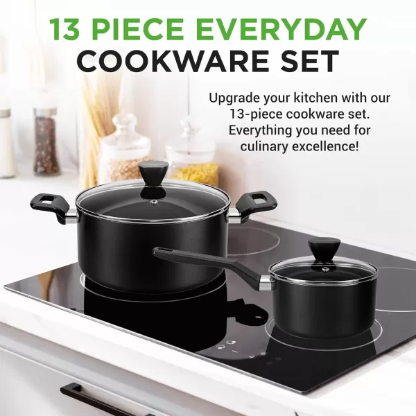 imageNutriChef 13 Pcs Nonstick Kitchen Cookware PFOAFree Heat Resistant Kitchenware Set wSaucepan Frying Pans Cooking Pots Casserole Lids ampamp Utensils Red NCCWA13RDBlack