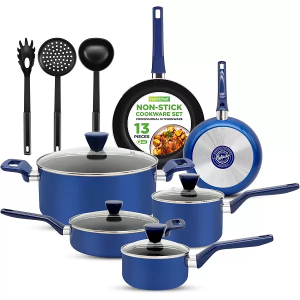 imageNutriChef 13 Pcs Nonstick Kitchen Cookware PFOAFree Heat Resistant Kitchenware Set wSaucepan Frying Pans Cooking Pots Casserole Lids ampamp Utensils Red NCCWA13RDBlue