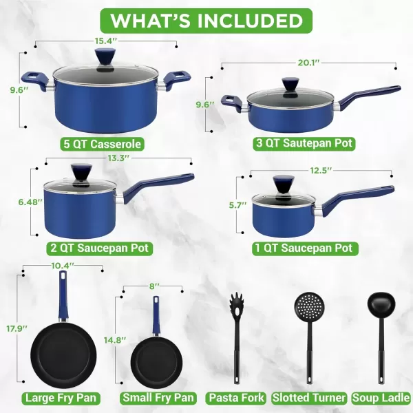 imageNutriChef 13 Pcs Nonstick Kitchen Cookware PFOAFree Heat Resistant Kitchenware Set wSaucepan Frying Pans Cooking Pots Casserole Lids ampamp Utensils Red NCCWA13RDBlue