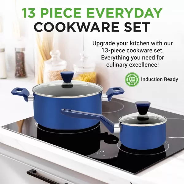 imageNutriChef 13 Pcs Nonstick Kitchen Cookware PFOAFree Heat Resistant Kitchenware Set wSaucepan Frying Pans Cooking Pots Casserole Lids ampamp Utensils Red NCCWA13RDBlue