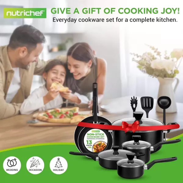 imageNutriChef 13 Pcs Nonstick Kitchen Cookware PFOAFree Heat Resistant Kitchenware Set wSaucepan Frying Pans Cooking Pots Casserole Lids ampamp Utensils Red NCCWA13RDBlack