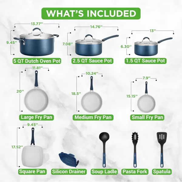 imageNutriChef 14Piece Navy Blue Cookware Set  Durable NonStick Pots and Pans Set with Lids ampamp Utensils Compatible with All CooktopsBlue