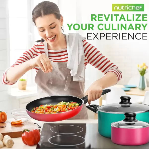imageNutriChef 15Piece Non Stick Kitchen Cookware Set PFOAPFOSFree Colorful Heat Resistant Lacquer wSaucepot Frying Pans Oven Pot Lids 5 Utensil  NCCWCOR15NCCWCOR15  assorted