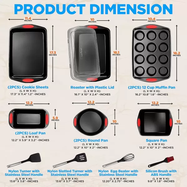 imageNutriChef 15Piece Stackable Baking Pan Set  Nonstick Easy to Clean Coating Carbon Steel Bakeware Professional Home Kitchen Bakeware with Cookie Sheet Trays ampamp Red Silicone Handles GoldBlack