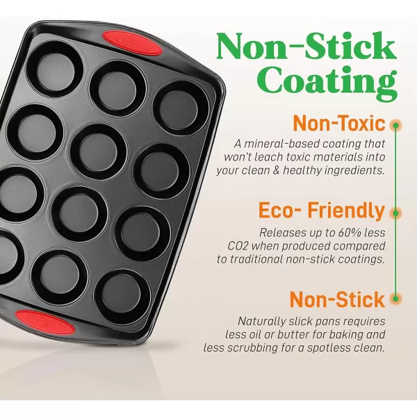 imageNutriChef 15Piece Stackable Baking Pan Set  Nonstick Easy to Clean Coating Carbon Steel Bakeware Professional Home Kitchen Bakeware with Cookie Sheet Trays ampamp Red Silicone Handles GoldBlack