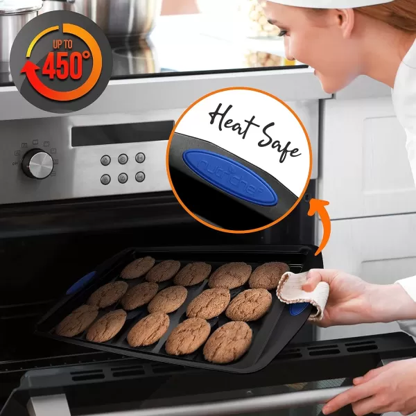 imageNutriChef 15Piece Stackable Baking Pan Set  Nonstick Easy to Clean Coating Carbon Steel Bakeware Professional Home Kitchen Bakeware with Cookie Sheet Trays ampamp Red Silicone Handles GoldDark Gray