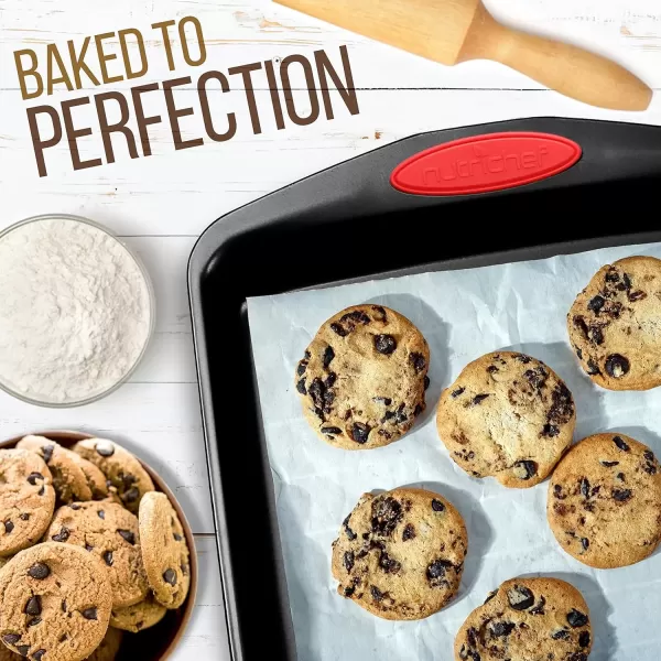 imageNutriChef 15Piece Stackable Baking Pan Set  Nonstick Easy to Clean Coating Carbon Steel Bakeware Professional Home Kitchen Bakeware with Cookie Sheet Trays ampamp Red Silicone Handles GoldBlack