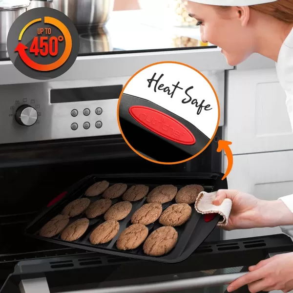 imageNutriChef 15Piece Stackable Baking Pan Set  Nonstick Easy to Clean Coating Carbon Steel Bakeware Professional Home Kitchen Bakeware with Cookie Sheet Trays ampamp Red Silicone Handles GoldBlack