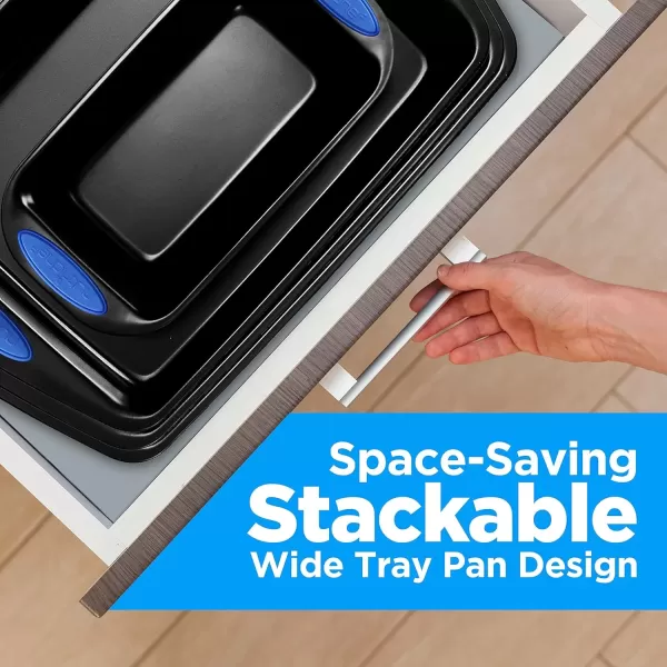 imageNutriChef 15Piece Stackable Baking Pan Set  Nonstick Easy to Clean Coating Carbon Steel Bakeware Professional Home Kitchen Bakeware with Cookie Sheet Trays ampamp Red Silicone Handles GoldDark Gray