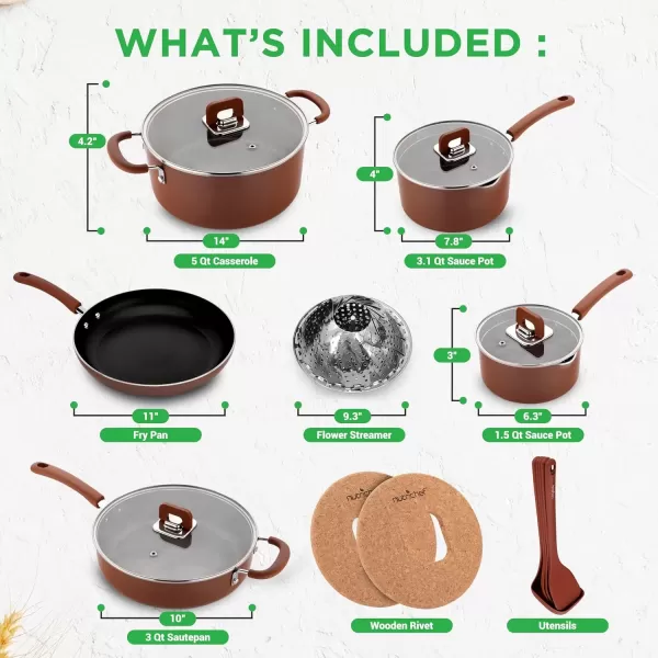 imageNutriChef 17Piece Space Saver Cookware Set  Gray Non Stick Pots and Pans with Stackable Design Foldable Handles Induction ReadyBrown