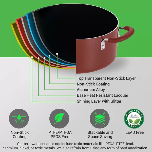 imageNutriChef 17Piece Space Saver Cookware Set  Gray Non Stick Pots and Pans with Stackable Design Foldable Handles Induction ReadyBrown
