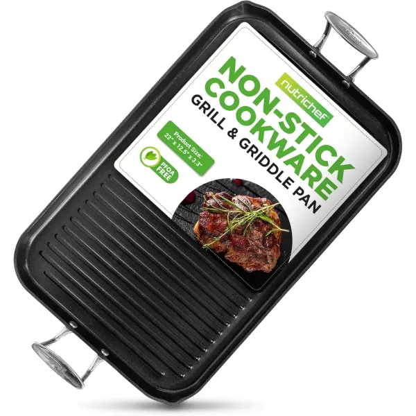 imageNutriChef 20quotx13quot Stove Top Grill Pan  Double Burner HardAnodized Non stick Grill ampamp Griddle Pan