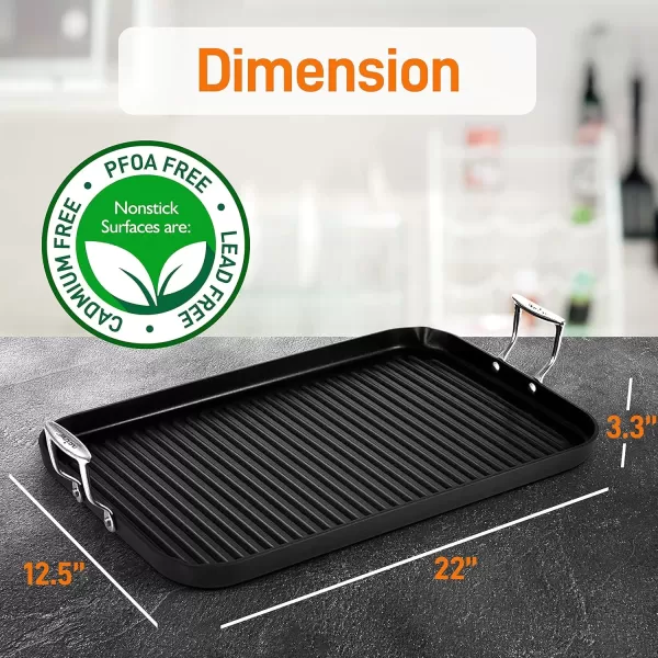 imageNutriChef 20quotx13quot Stove Top Grill Pan  Double Burner HardAnodized Non stick Grill ampamp Griddle Pan