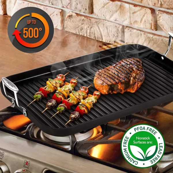 imageNutriChef 20quotx13quot Stove Top Grill Pan  Double Burner HardAnodized Non stick Grill ampamp Griddle Pan