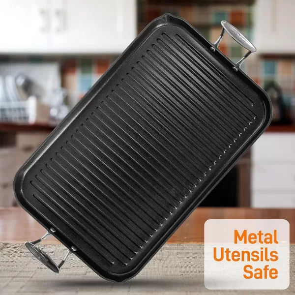 imageNutriChef 20quotx13quot Stove Top Grill Pan  Double Burner HardAnodized Non stick Grill ampamp Griddle Pan
