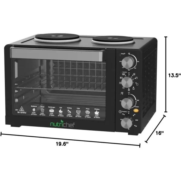 imageNutriChef 30 Quart Kitchen Convection Oven ampamp 2 Burner Cooker  1500 Watt Oven  7 Cook Functions Rotisserie Cook Bake Broil ampamp More  Includes Baking Tray Skewers ampamp Handles  196 x 160 x 135 IN
