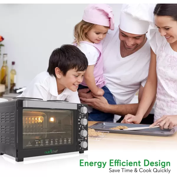 imageNutriChef 30 Quart Kitchen Convection Oven ampamp 2 Burner Cooker  1500 Watt Oven  7 Cook Functions Rotisserie Cook Bake Broil ampamp More  Includes Baking Tray Skewers ampamp Handles  196 x 160 x 135 IN