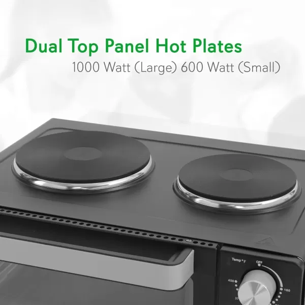 imageNutriChef 30 Quart Kitchen Convection Oven ampamp 2 Burner Cooker  1500 Watt Oven  7 Cook Functions Rotisserie Cook Bake Broil ampamp More  Includes Baking Tray Skewers ampamp Handles  196 x 160 x 135 IN