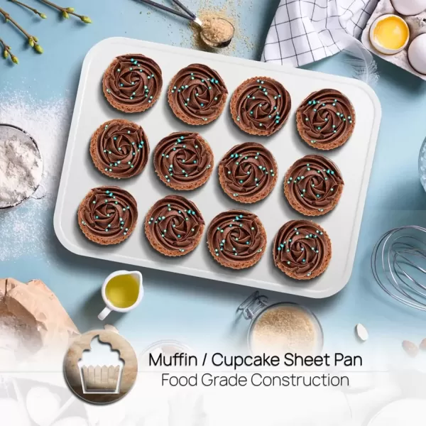 imageNutriChef 6Piece Baking Pan Set Carbon Steel Bakeware with Premium Ceramic Nonstick Coating Includes 12Cup Muffin Pan Cake ampamp Loaf Pan Wide Bake Pan ampamp Cookie Sheet  Turquoise