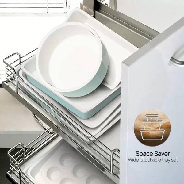 imageNutriChef 6Piece Baking Pan Set Carbon Steel Bakeware with Premium Ceramic Nonstick Coating Includes 12Cup Muffin Pan Cake ampamp Loaf Pan Wide Bake Pan ampamp Cookie Sheet  Turquoise