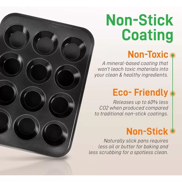 imageNutriChef 6Piece Nonstick Baking Pans Set  Black Carbon Steel with Premium NonStick Coating  Includes Cookie Baking Sheets 12Cup Muffin Pan Roasting Pan Loaf ampamp Cake Pans  Dishwasher SafeBlack