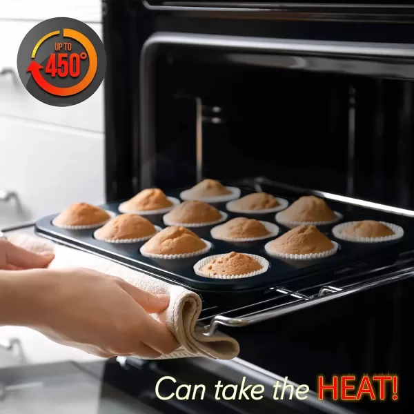 imageNutriChef 6Piece Nonstick Baking Pans Set  Black Carbon Steel with Premium NonStick Coating  Includes Cookie Baking Sheets 12Cup Muffin Pan Roasting Pan Loaf ampamp Cake Pans  Dishwasher SafeBlack