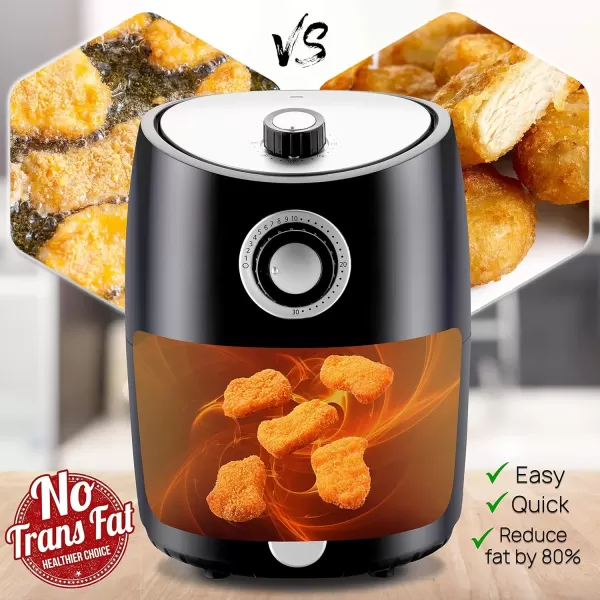 imageNutriChef Air Fryer  1000w 2 Quart Capacity Personal Air Fryer Conserve Counterspace Oilfree cooking with Removable Deep NonStick Fry Basket Black
