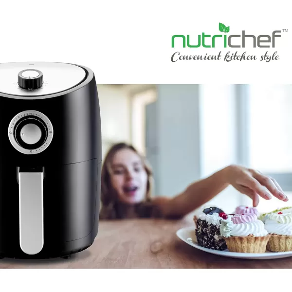imageNutriChef Air Fryer  1000w 2 Quart Capacity Personal Air Fryer Conserve Counterspace Oilfree cooking with Removable Deep NonStick Fry Basket Black
