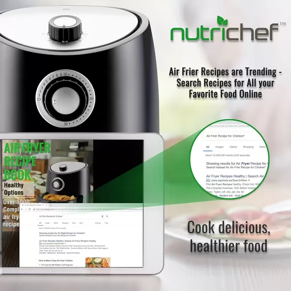 imageNutriChef Air Fryer  1000w 2 Quart Capacity Personal Air Fryer Conserve Counterspace Oilfree cooking with Removable Deep NonStick Fry Basket Black