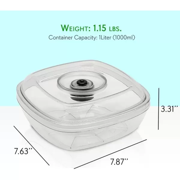 imageNutriChef Air Vacuum Seal Food Container  1 Liter Capacity Kitchen Reusable Airtight Food Saver Sealer Storage Box Canister Meal Prep Lunch Bread Cereal Keeps Food Fresh Tasty  PKVSCN1LContainer