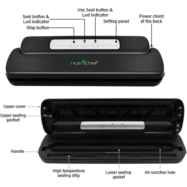 imageNutriChef Automatic Handheld Vacuum Sealer Machine  Simple ampamp Compact Fresh Saver Meal  Vacuum Sealing System with Starter Pack for Food PreservationBlack