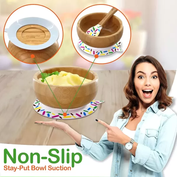 imageNutriChef Baby and Toddler 3 compartment plate bowl and spoon feeding set silicon suction Nontoxic all natural Bamboo baby food plate with silicon bib