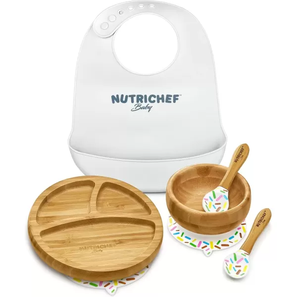 imageNutriChef Baby and Toddler 3 compartment plate bowl and spoon feeding set silicon suction Nontoxic all natural Bamboo baby food plate with silicon bib
